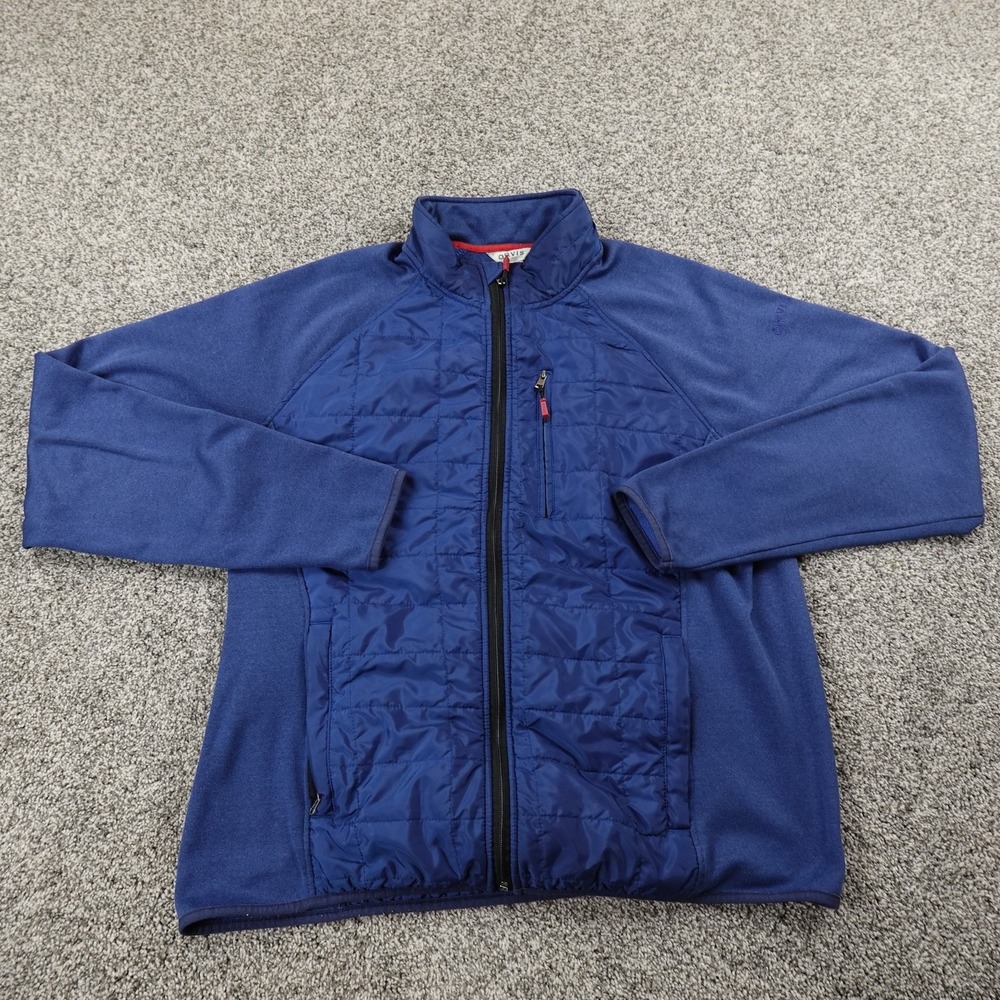 Orvis Jacket Mens L Blue Quilted Full Zip Performance Outdoor Hiking Coat Casual